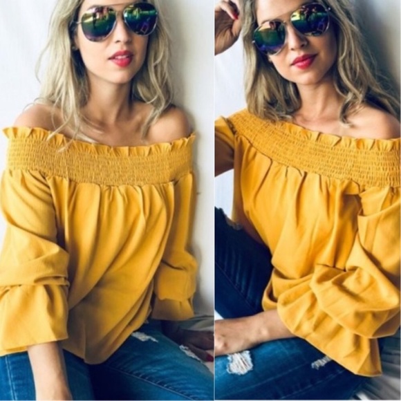 🌵 ONE LEFT 🌵NWT Off-the-Shoulder Top in Mustard - Picture 2 of 5